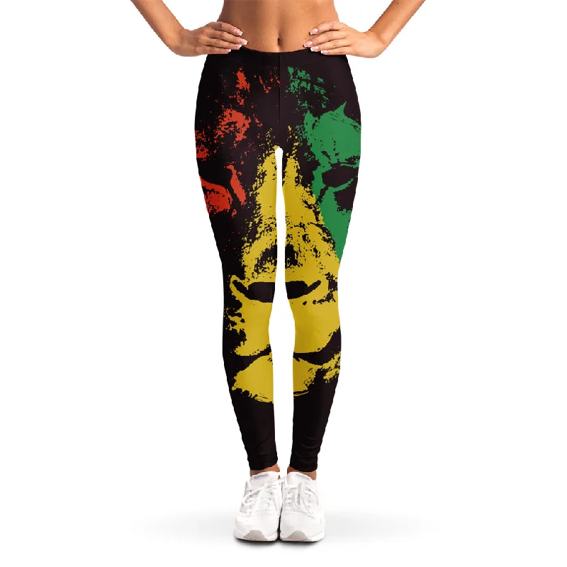 Grunge Rasta Lion Print Women's Leggings Trendy Sweat-Wicking Workout Leggings