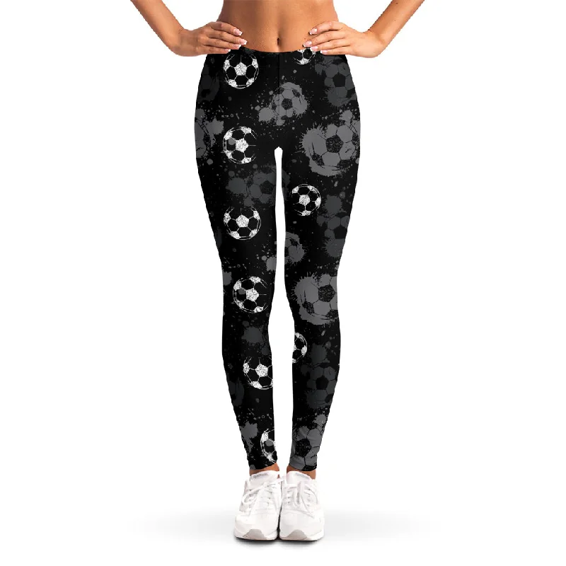 Grunge Soccer Ball Pattern Print Women's Leggings Fashionable High-Rise Workout Leggings