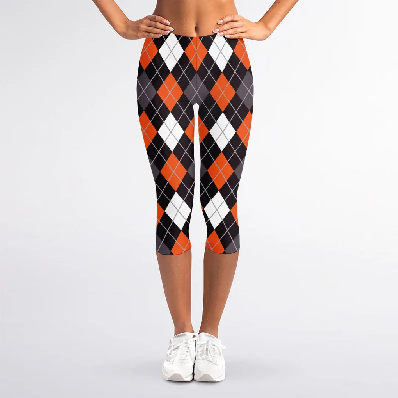 Halloween Argyle Pattern Print Women's Capri Leggings Stylish High-Waisted Leggings