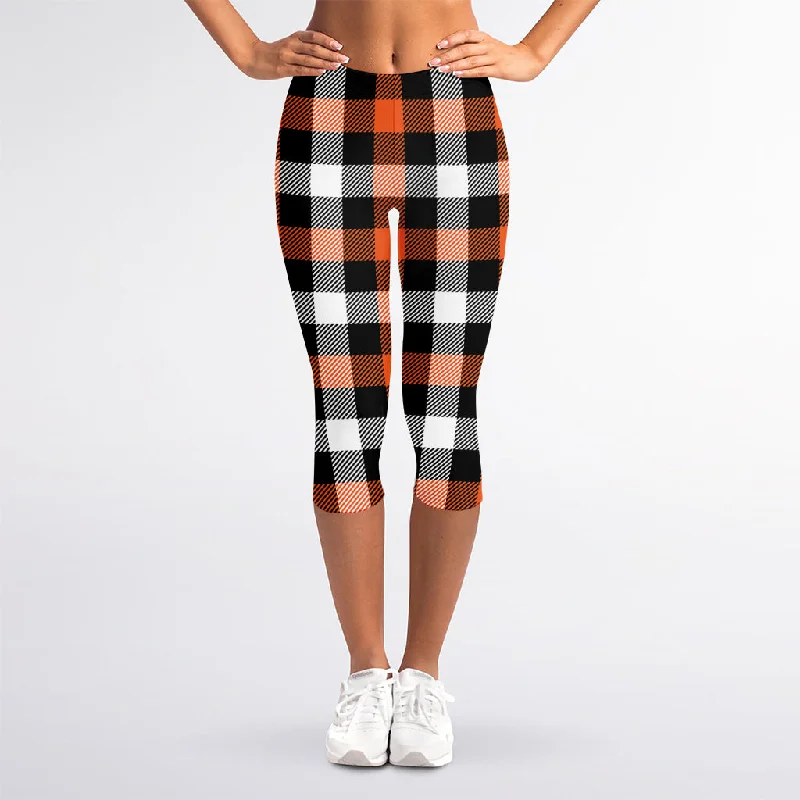 Halloween Buffalo Plaid Pattern Print Women's Capri Leggings Comfortable Sports Performance Tights