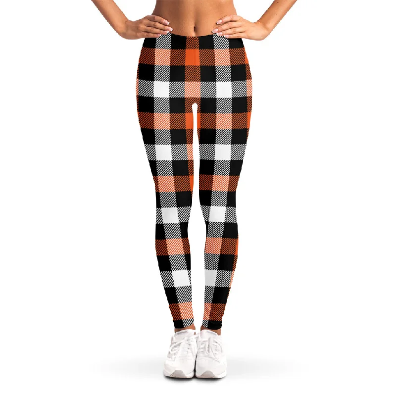 Halloween Buffalo Plaid Pattern Print Women's Leggings Trendy Black Mesh Leggings