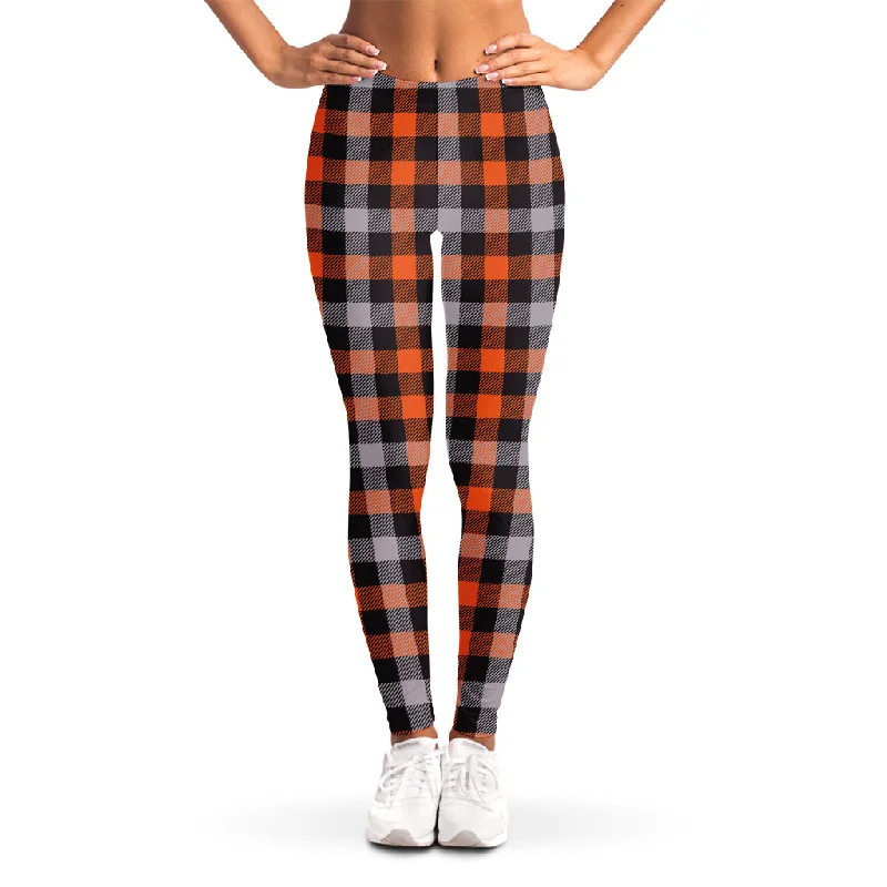 Halloween Buffalo Plaid Print Women's Leggings Trendy Adjustable Waist Leggings