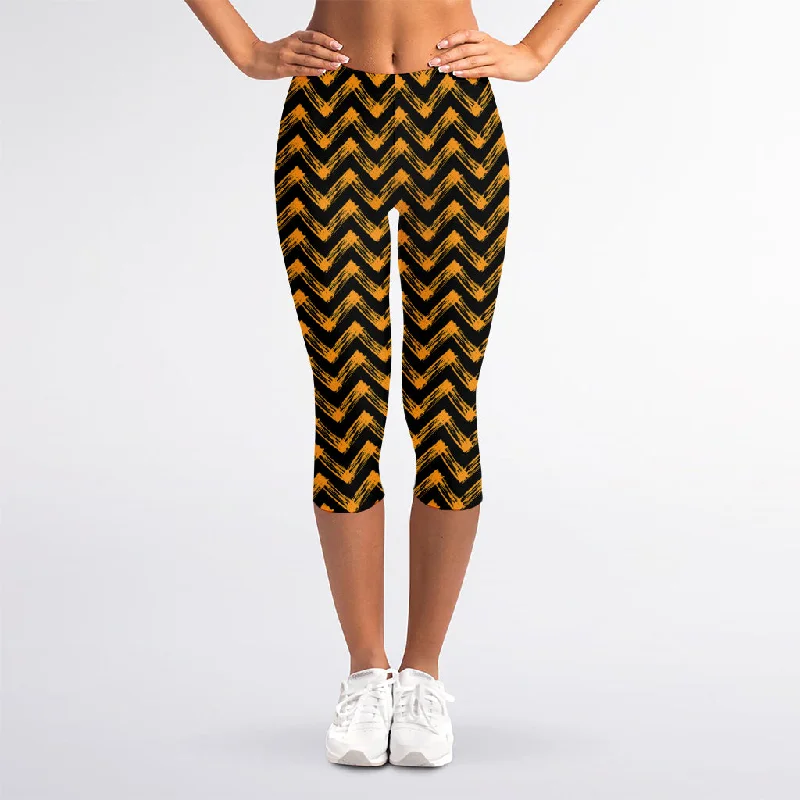 Halloween Chevron Pattern Print Women's Capri Leggings Trendy High-Compression Leggings