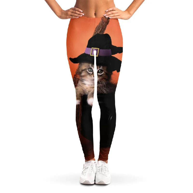 Halloween Cute Witch Cat Print Women's Leggings Stylish Winter-Ready Leggings