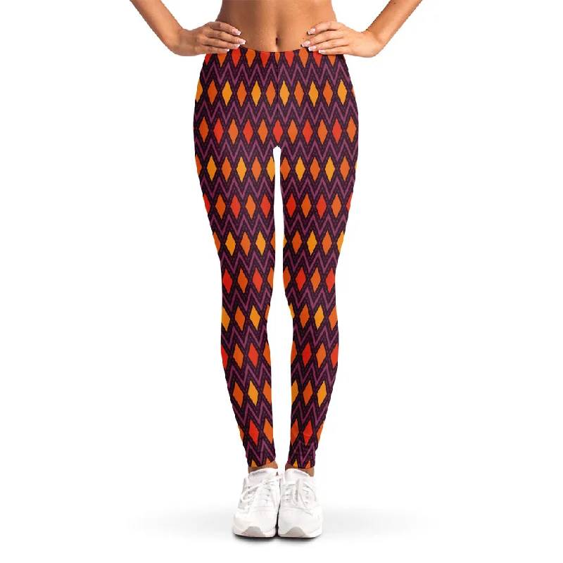 Halloween Diamond Shape Pattern Print Women's Leggings Trendy Foil Finish Leggings