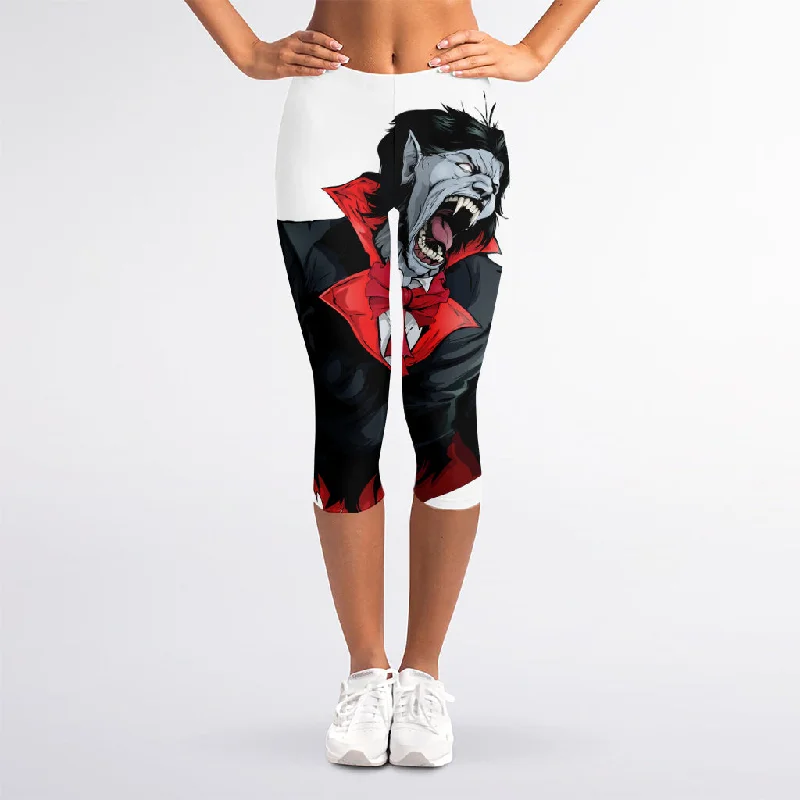 Halloween Evil Vampire Print Women's Capri Leggings Fashionable Embroidered Detail Leggings