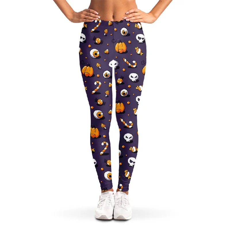 Halloween Eyeball Pattern Print Women's Leggings Stylish Pockets Active Leggings