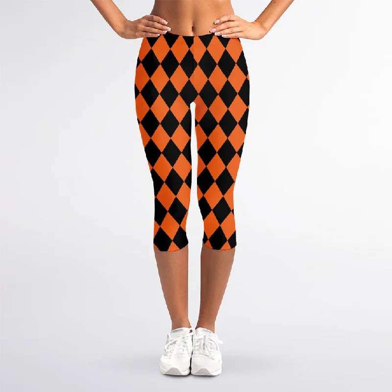 Halloween Harlequin Pattern Print Women's Capri Leggings Fashionable Sports Compression Leggings