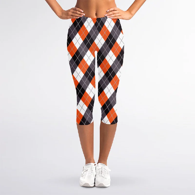 Halloween Party Argyle Pattern Print Women's Capri Leggings Trendy Seamless Fit Leggings