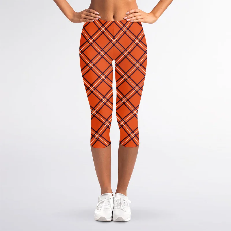 Halloween Plaid Pattern Print Women's Capri Leggings Comfortable Slip-On Leggings