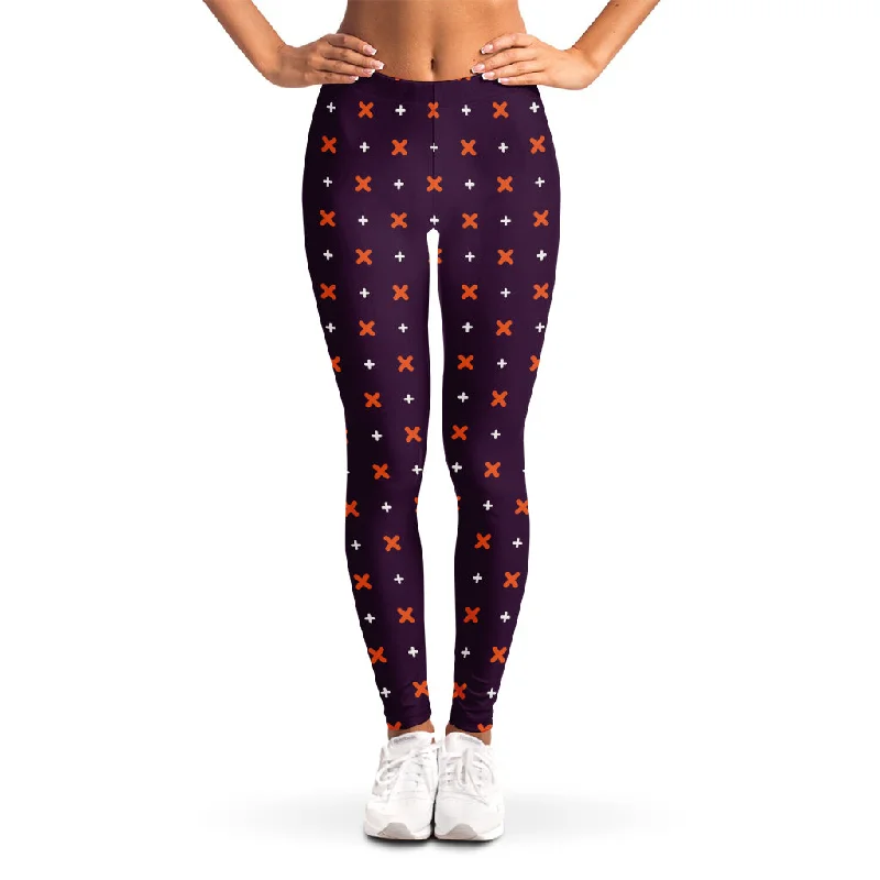 Halloween Plus And Cross Pattern Print Women's Leggings Stylish Stretch-Waist Leggings