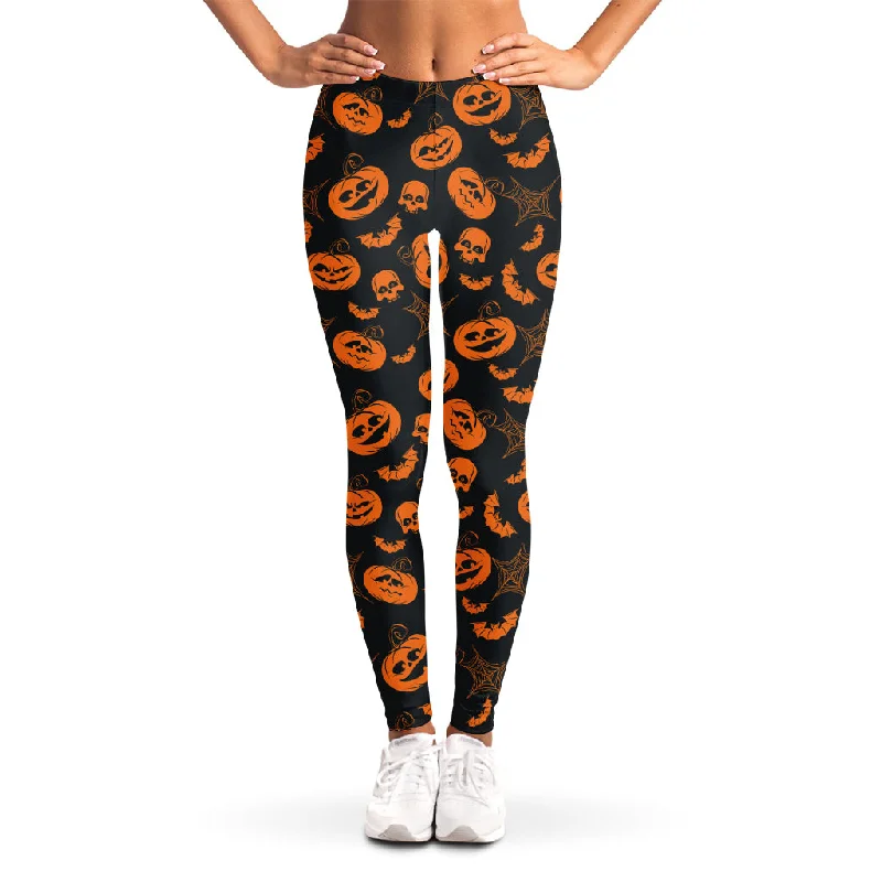 Halloween Pumpkin And Bat Pattern Print Women's Leggings Casual Sporty Leggings