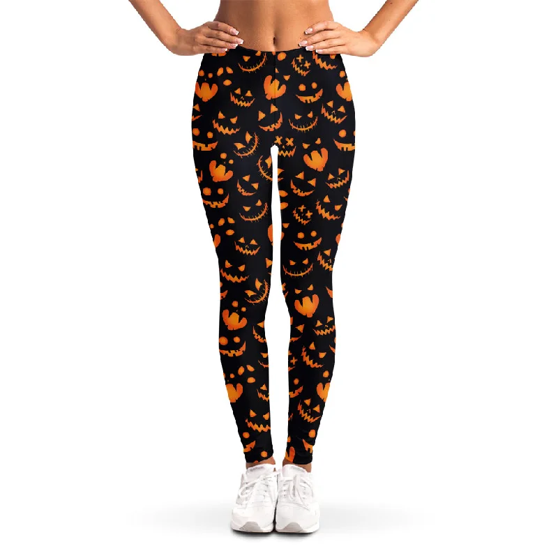 Halloween Pumpkin Faces Pattern Print Women's Leggings Stylish Printed Stretch Leggings