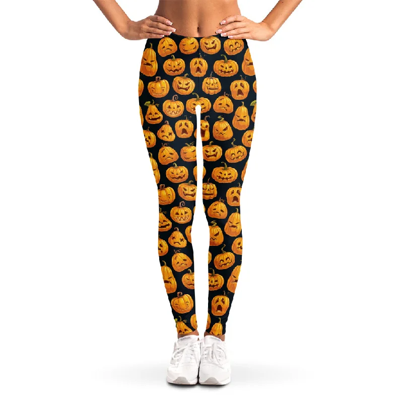 Halloween Pumpkin Jack-O'-Lantern Print Women's Leggings Fashionable Lacy Detail Leggings