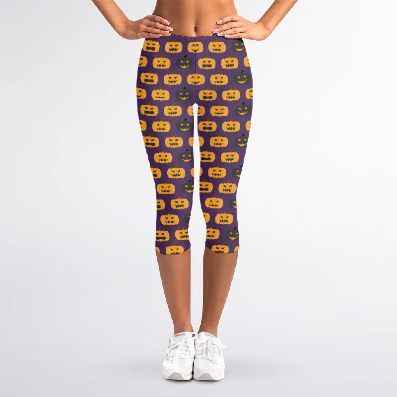 Halloween Pumpkin Pattern Print Women's Capri Leggings Fashionable Quick-Dry Leggings