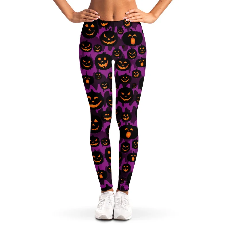 Halloween Pumpkin Smiley Faces Print Women's Leggings Cozy Cotton Leggings