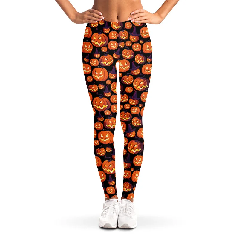 Halloween Pumpkin Witch Pattern Print Women's Leggings Comfortable Wide-Band Leggings