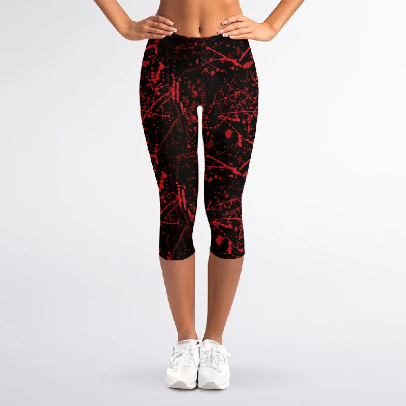 Halloween Red Blood Print Women's Capri Leggings Cozy Full-Length Workout Leggings