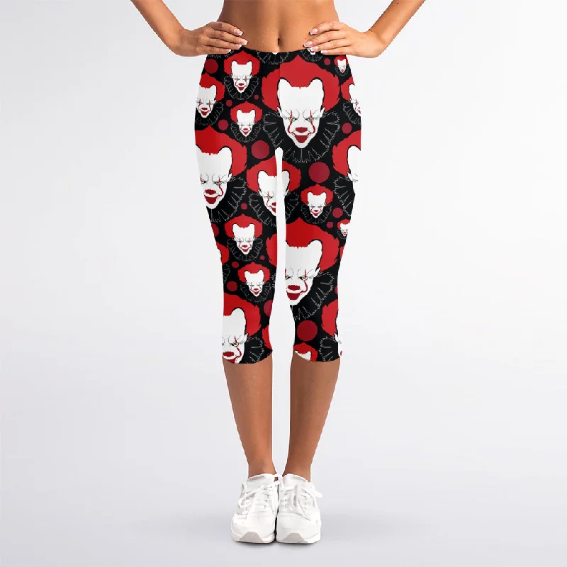 Halloween Scary Clown Pattern Print Women's Capri Leggings Fashionable Sports Leggings