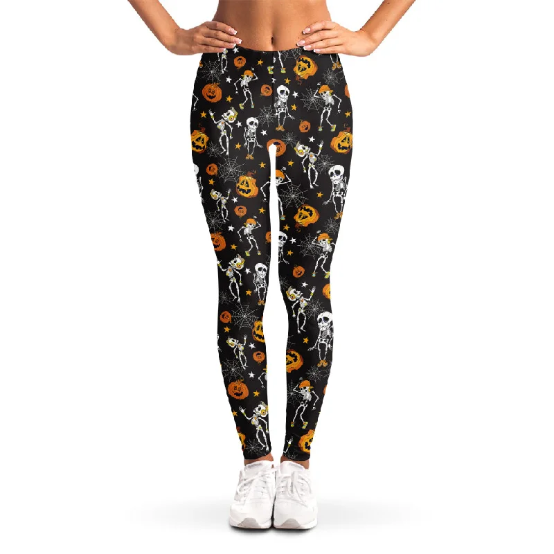 Halloween Skeleton Party Pattern Print Women's Leggings Trendy Full-Length Leggings