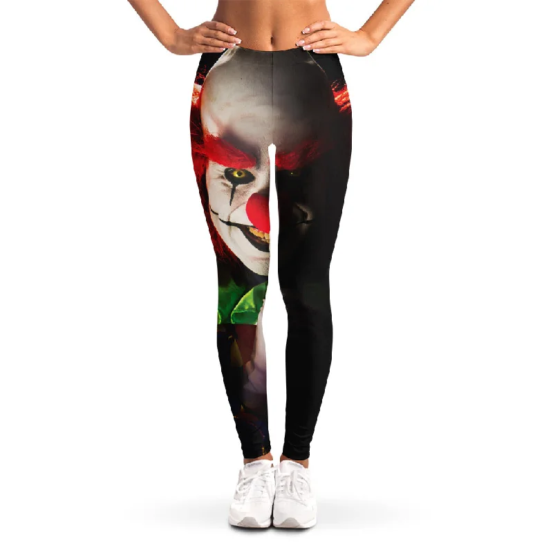 Halloween Smiling Clown Print Women's Leggings Comfortable Slip-On Compression Leggings