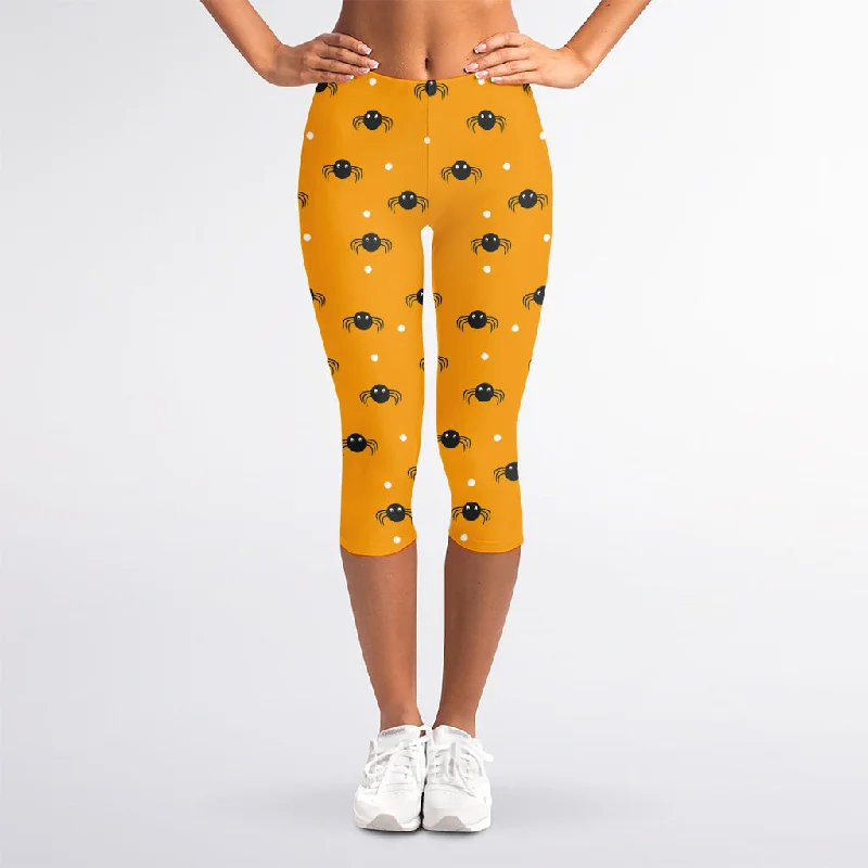 Halloween Spider Pattern Print Women's Capri Leggings Stylish Patterned Active Leggings