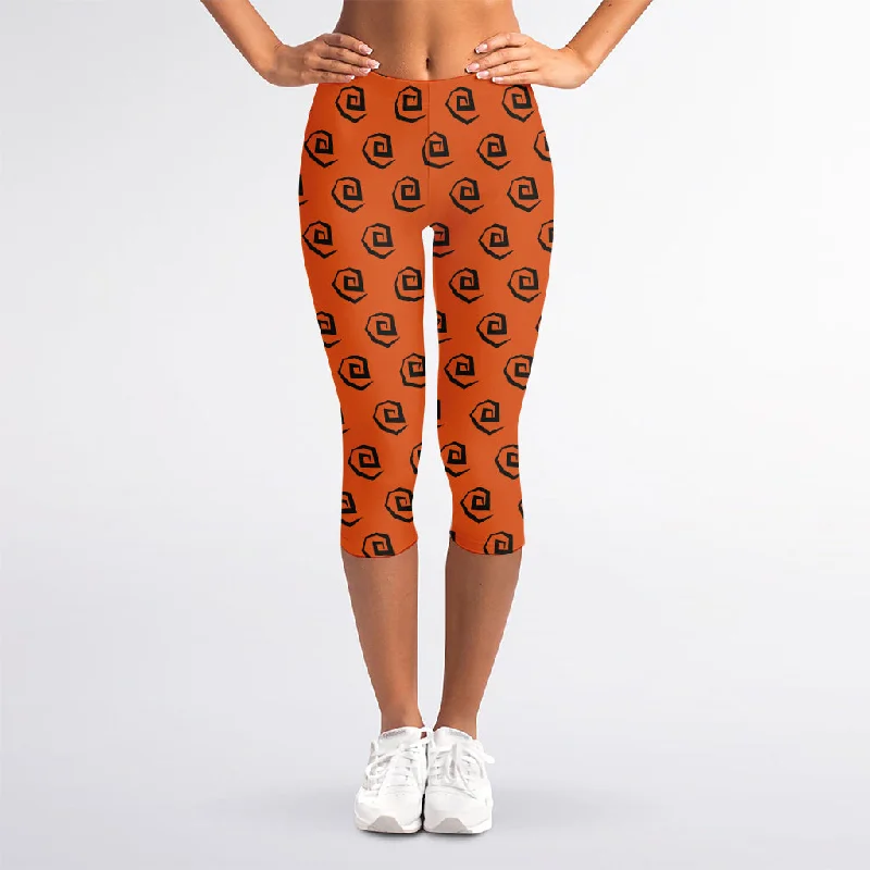 Halloween Spiral Pattern Print Women's Capri Leggings Stylish Stretch-Waist Leggings