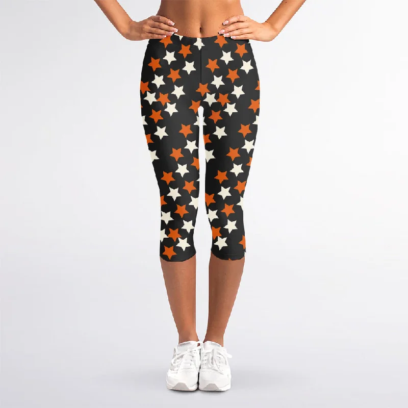 Halloween Star Pattern Print Women's Capri Leggings Comfortable Workout Fitness Leggings