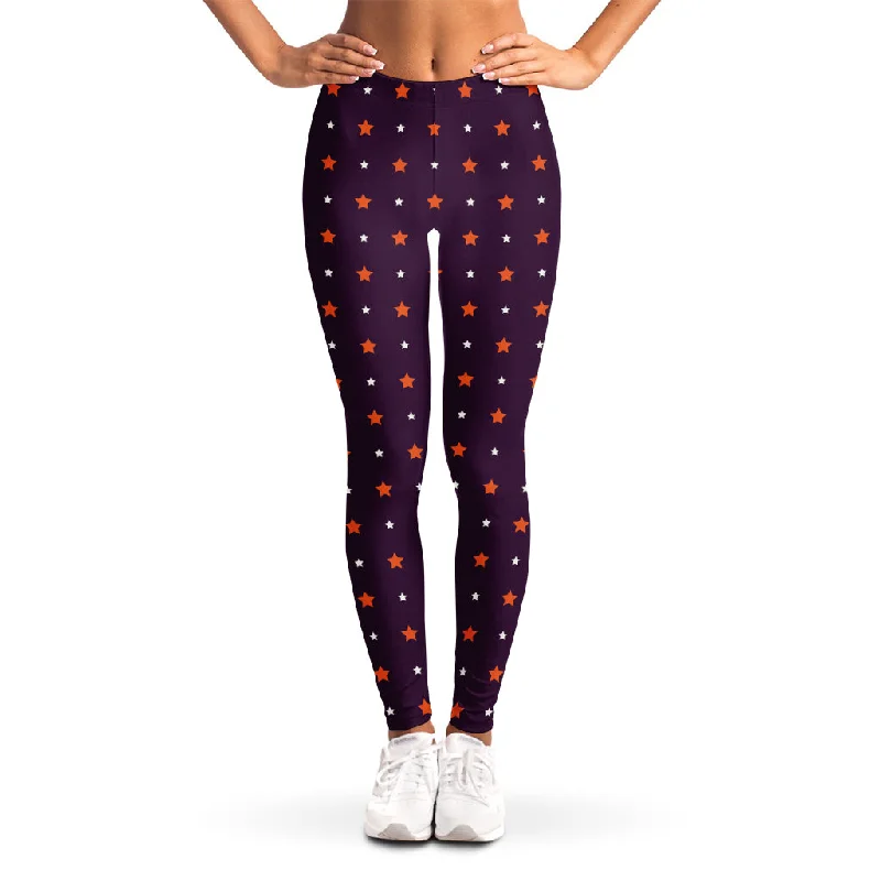 Halloween Stars Pattern Print Women's Leggings Trendy Leather-Look Workout Leggings