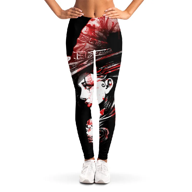 Halloween Vampire Girl Print Women's Leggings Stylish Capri Leggings