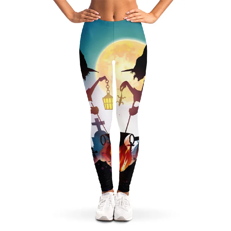 Halloween Witch And Cauldron Print Women's Leggings Stylish Everyday Leggings