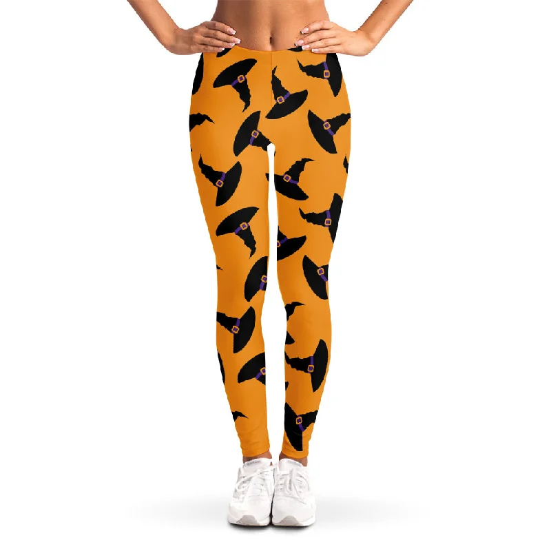 Halloween Witch Hat Pattern Print Women's Leggings Comfortable Leggings with Pockets