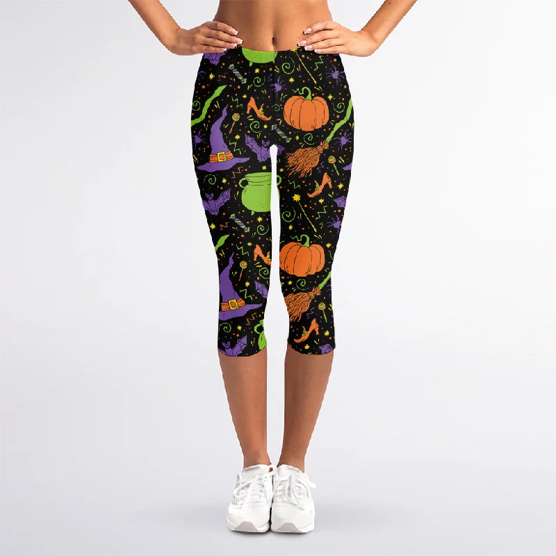 Halloween Wizard Pattern Print Women's Capri Leggings Comfortable Wide-Band Leggings