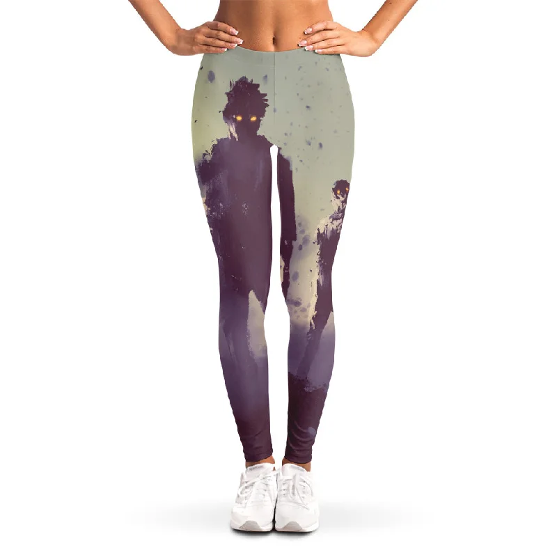 Halloween Zombie Crowd Print Women's Leggings Fashionable High-Rise Workout Leggings