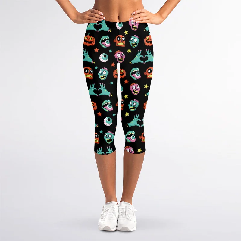 Halloween Zombie Pattern Print Women's Capri Leggings Stylish Ultra Stretch Leggings