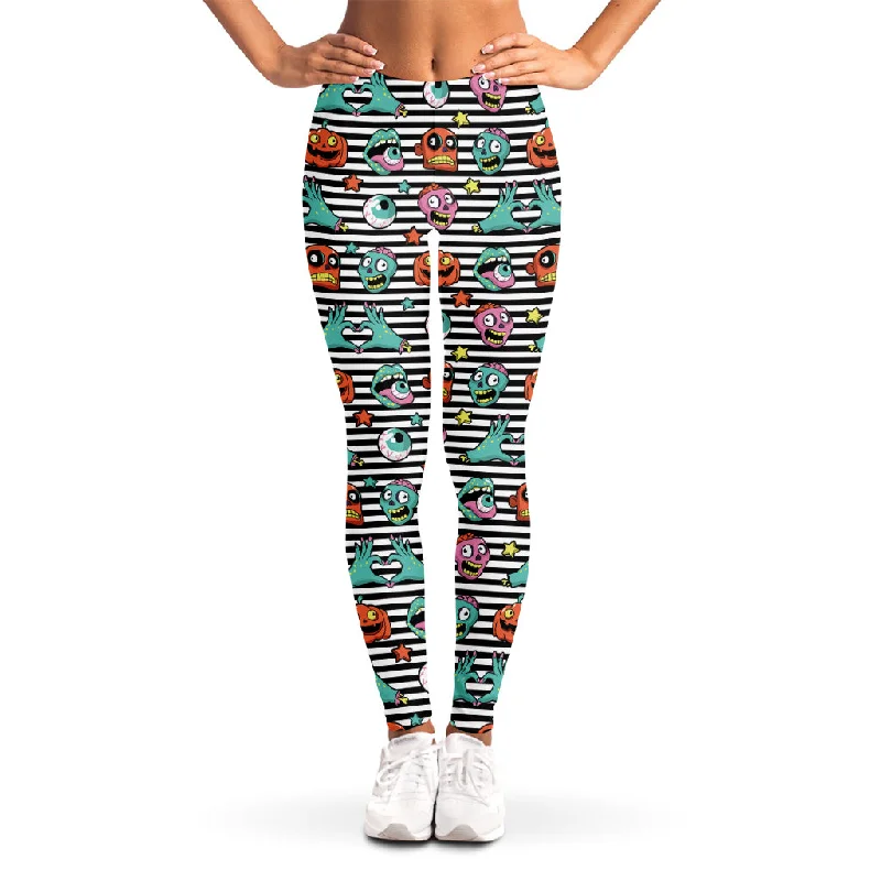 Halloween Zombie Striped Pattern Print Women's Leggings Chic Smooth Fit Leggings