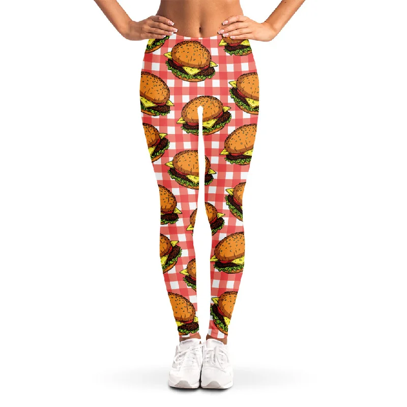 Hamburger Plaid Pattern Print Women's Leggings Stylish Athletic Wear Leggings