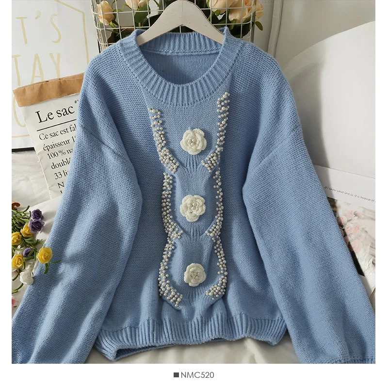 Han Fan nail bead three-dimensional flower round neck bubble sleeve T-shirt 1944 Mesh Blend Leather Blend Suede Blend Han Fan nail bead three-dimensional flower round neck bubble sleeve T-shirt 1944 Mesh Blend Leather Blend Suede Blend