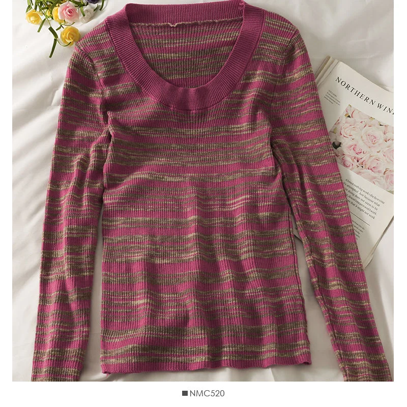 Han Fan retro stripe medium long tight long sleeve T-shirt 2068 Denim Fabric Leather Fabric Suede Fabric Han Fan retro stripe medium long tight long sleeve T-shirt 2068 Denim Fabric Leather Fabric Suede Fabric