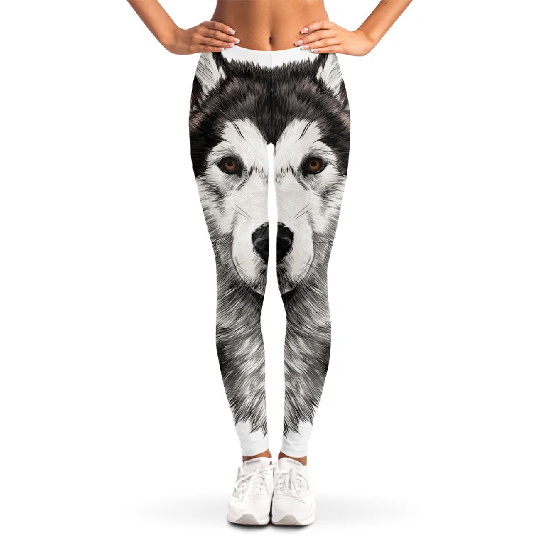 Hand Drawn Alaskan Malamute Print Women's Leggings Fashionable Smooth Fit Leggings