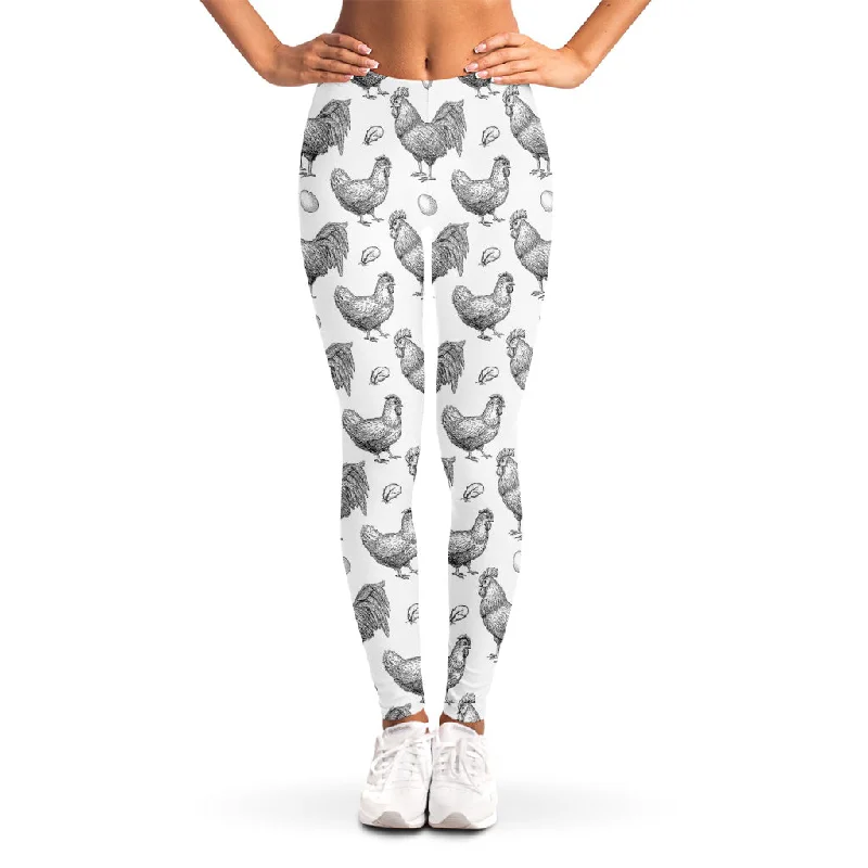 Hand Drawn Chicken Pattern Print Women's Leggings Chic Printed Yoga Pants