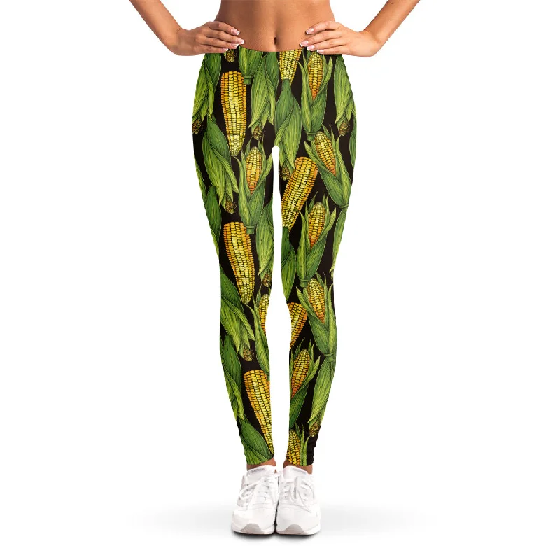 Hand-Drawn Corncob Pattern Print Women's Leggings Cozy Workout Performance Leggings