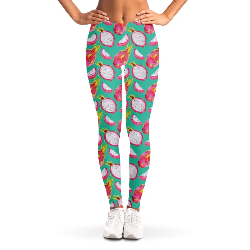 Hand Drawn Dragon Fruit Pattern Print Women's Leggings Trendy High-Waist Tummy Control Leggings