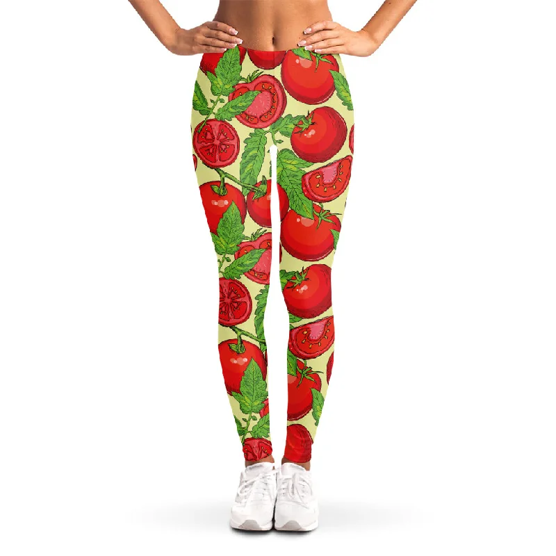 Hand Drawn Tomato Pattern Print Women's Leggings Stylish Pockets Active Leggings