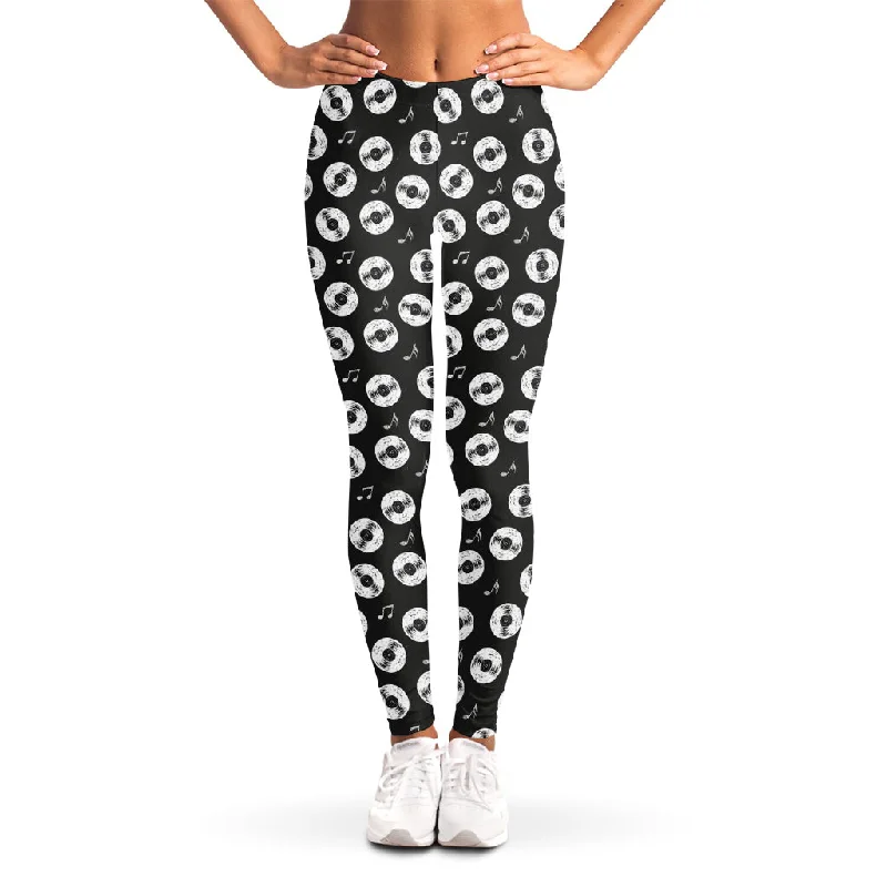 Hand Drawn Vinyl Record Pattern Print Women's Leggings Comfortable Running Leggings