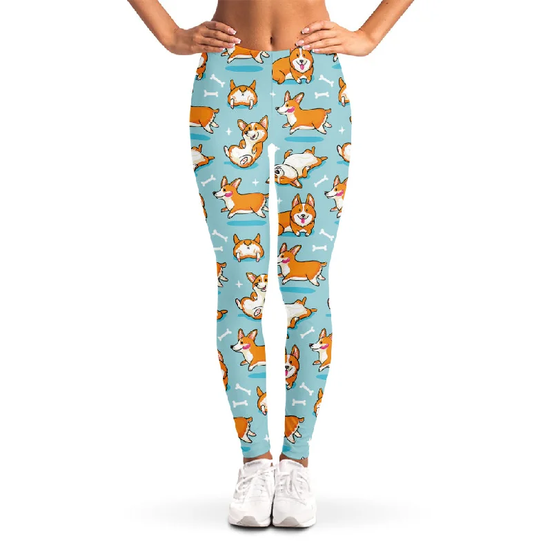 Happy Corgi Pattern Print Women's Leggings Trendy Spandex Leggings