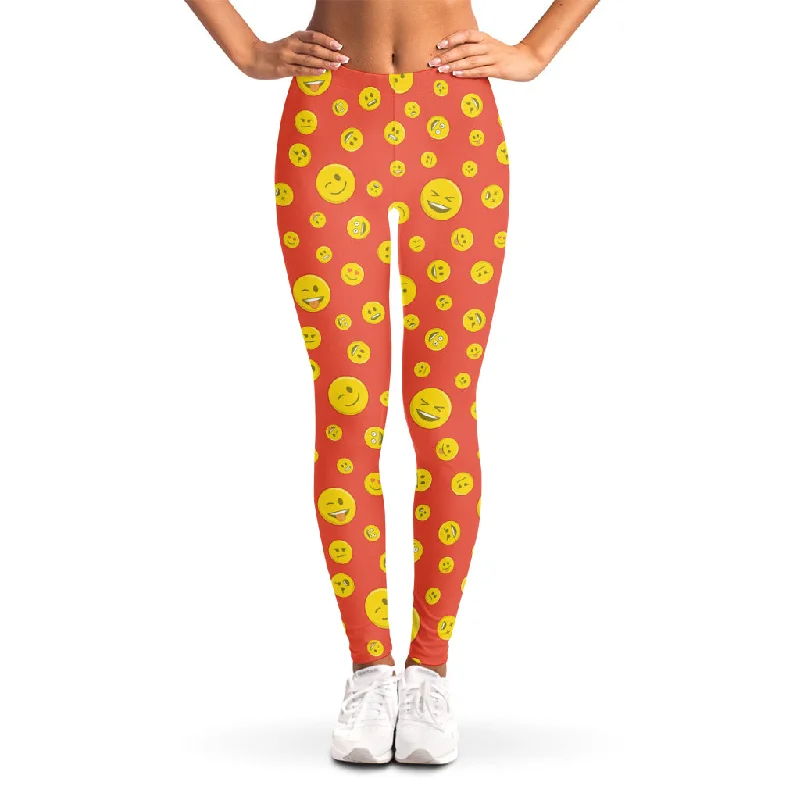 Happy Emoji Pattern Print Women's Leggings Fashionable Floral Active Leggings