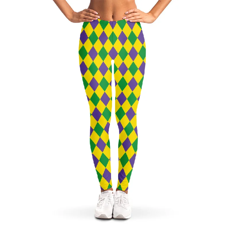 Harlequin Mardi Gras Pattern Print Women's Leggings Comfortable Bootcut Workout Leggings