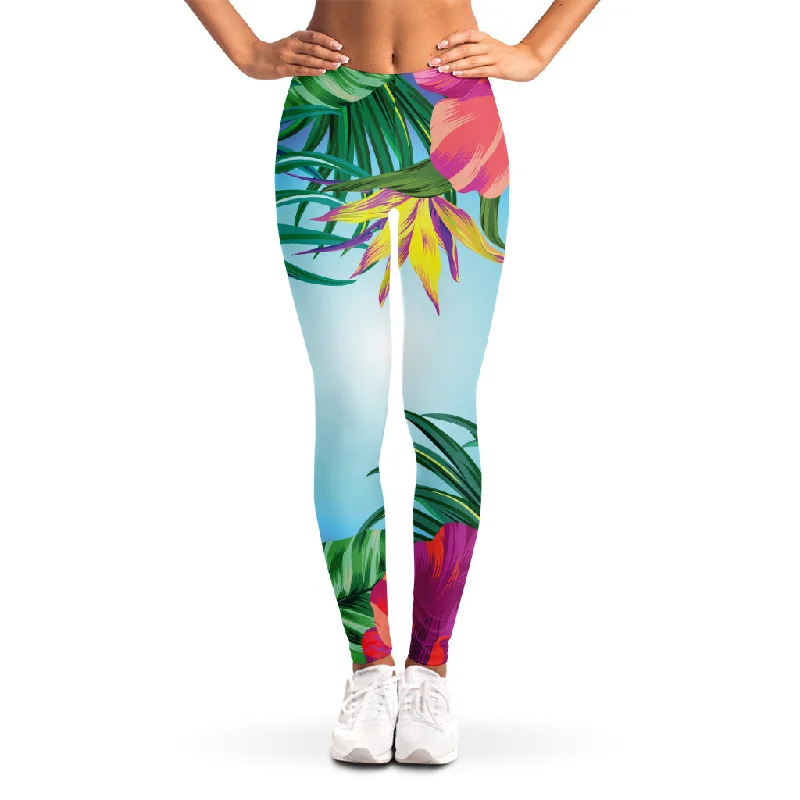 Hawaiian Aloha Flower Print Women's Leggings Chic Floral Print Leggings