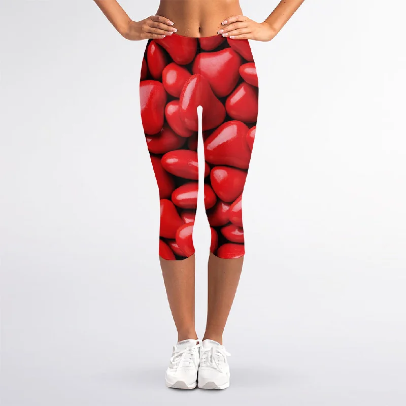 Heart Chocolate Candy Print Women's Capri Leggings Comfortable Cold Weather Leggings